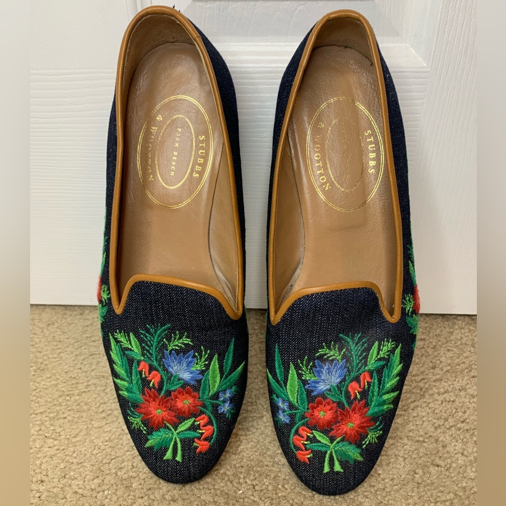 Stubbs & Wootton Floral Embroidered Slipper Loafers